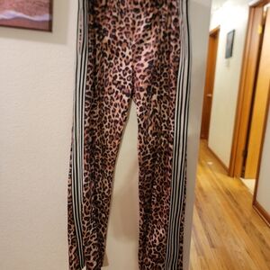 MNML Leopard Print Track Pants with Black Stripes